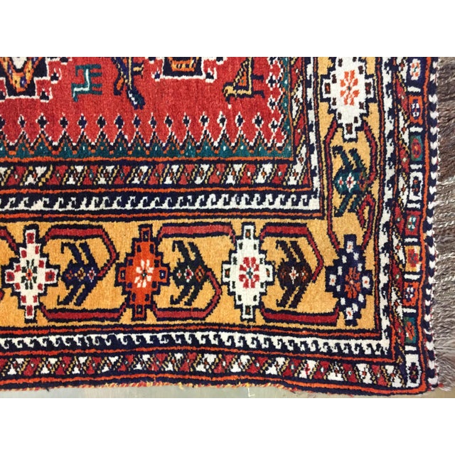 Vintage Red Qashgai Pictorial Hand Woven Runner Rug 3'3 X 12'2 For Sale In New York - Image 6 of 11