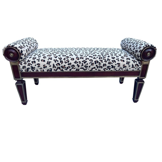 Cream Late 20th Century Lewis Mittman Neoclassical Regency Mahogany Bench With Leopard Upholstery For Sale - Image 8 of 17