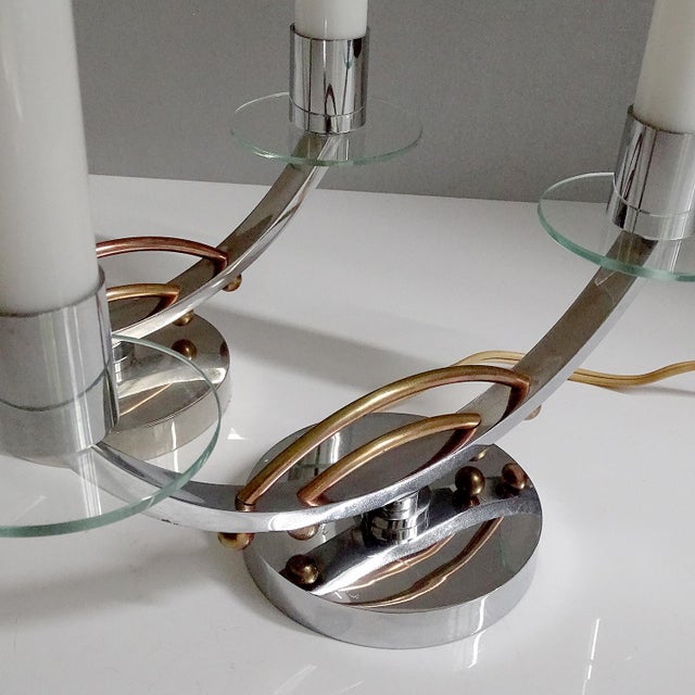 Metal Art Deco French Glass Table Lamps, Set of 2 For Sale - Image 7 of 18