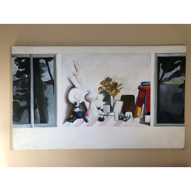 Large Mid 20th Century Original Window View With Still Life Painting by Ellen Lanyon For Sale - Image 13 of 13