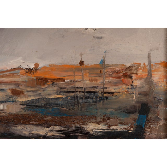 Ezelino Briante, Harbor with Moored Boats at Sunset, Oil on Panel For Sale - Image 7 of 15