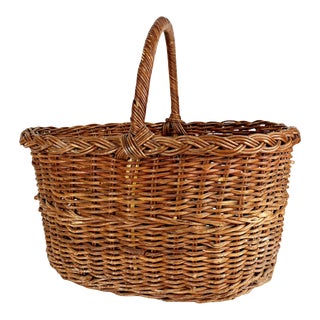 1950s Vintage Wicker Gathering Basket For Sale