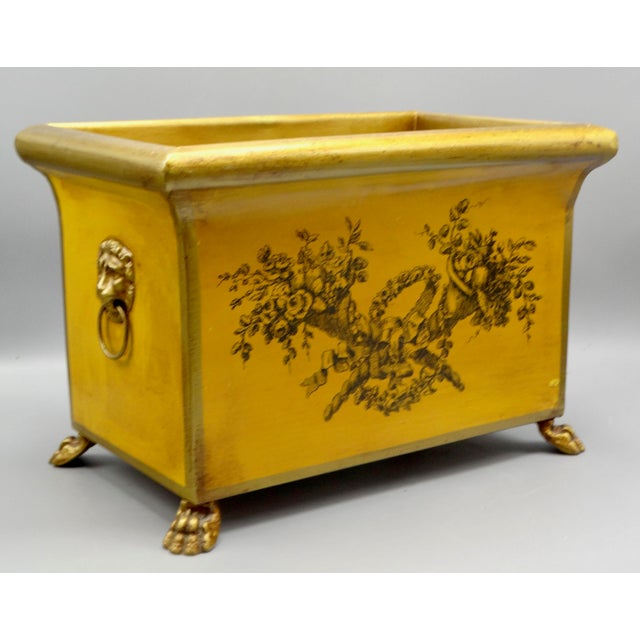 Antique French Mustard Color Toleware Jardiniere Cachepot For Sale - Image 10 of 14