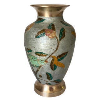 20th Century Art Deco Cloisoné Vase with Colored Flowers Pattern, France, 1940s For Sale