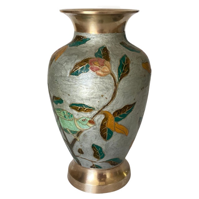 20th Century Art Deco Cloisoné Vase with Colored Flowers Pattern, France, 1940s For Sale