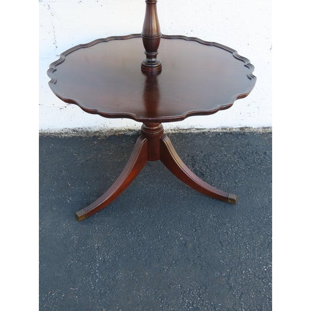 Wood 1940s Mahogany 3 Tiers Carved Pie Crust Round Side End Table 6911 For Sale - Image 7 of 10