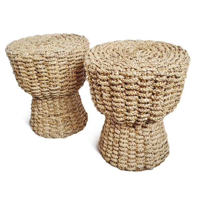 Wood Rattan Braided Rope Stool For Sale - Image 7 of 8