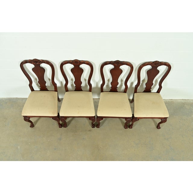 1980s Thomasville Chippendale Carved Cherry Wood Dining Chairs, Set of Four For Sale - Image 5 of 13