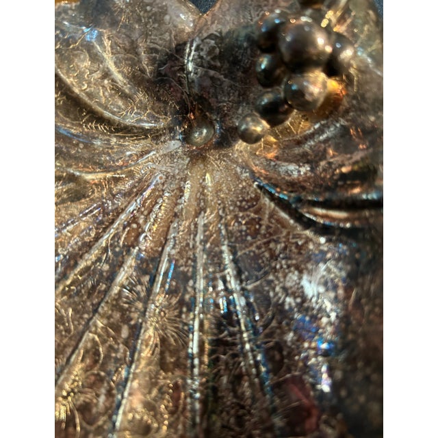 Silver Vintage Weighted Silver Leaf Shaped Serving Tray With Grapes at Handle and Ball Feet For Sale - Image 8 of 10