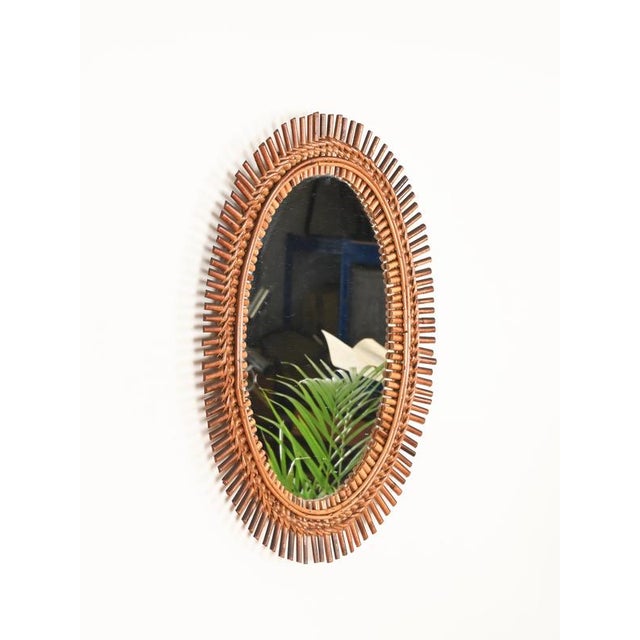 Wood Organic Oval Mirror in Bamboo, Rattan and Wicker by Franco Albini, Italy, 1960s For Sale - Image 7 of 13