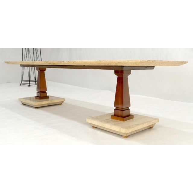 Mid-Century Modern Inlayed Travertine Top & Base 18x60" Rectangle Mid Century Modern Coffee Table For Sale - Image 3 of 12