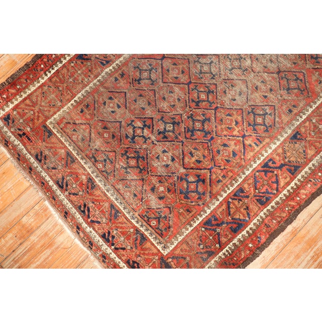 Zabihi Collection Tribal Brown Orange Distressed Persian Balouch Rug For Sale - Image 4 of 8