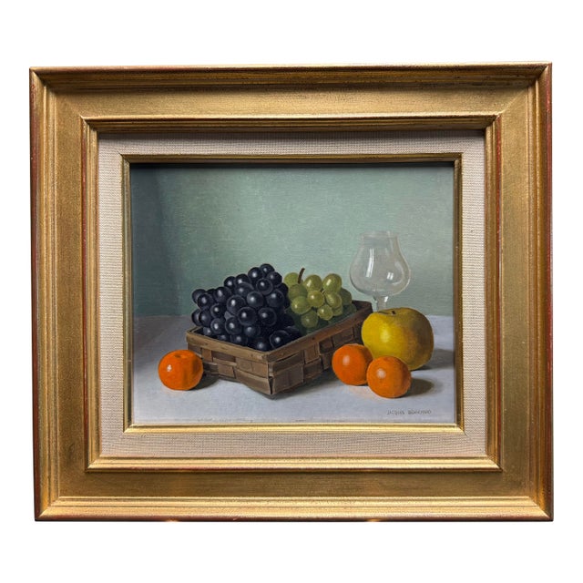 Mid 20th Century Jacques Blanchard Original Still Life Oil Painting Framed Fruit Signed Canvas For Sale