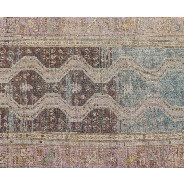 Textile Persian Hand Knotted Hamadan Wool Runner With Geometric Design Unique Design 3'3 X 9'10 For Sale - Image 7 of 12