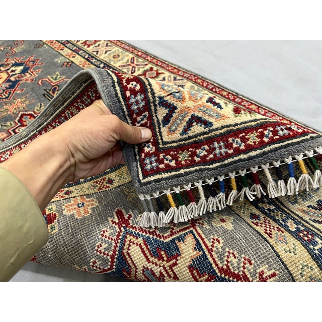 Charcoal Gray, Cream and Red Kazak Wool Runner Rug, 2'8" X 9'6" For Sale - Image 15 of 17