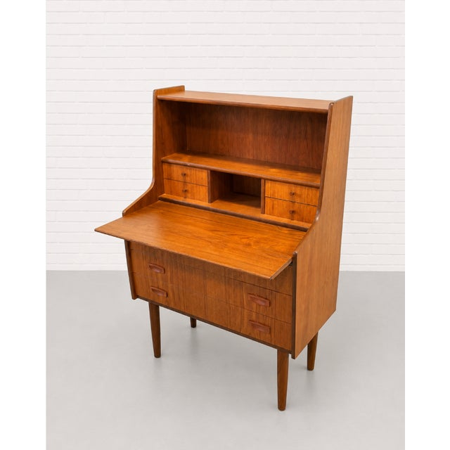 Mid Century Modern Teak Secretary Desk – Scandinavian Writing Desk With Storage, C. 1960’s For Sale - Image 13 of 15