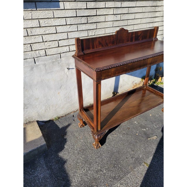 Chippendale 1920s English Chippendale Mahogany Carved Entry Hallway Console Table For Sale - Image 3 of 12