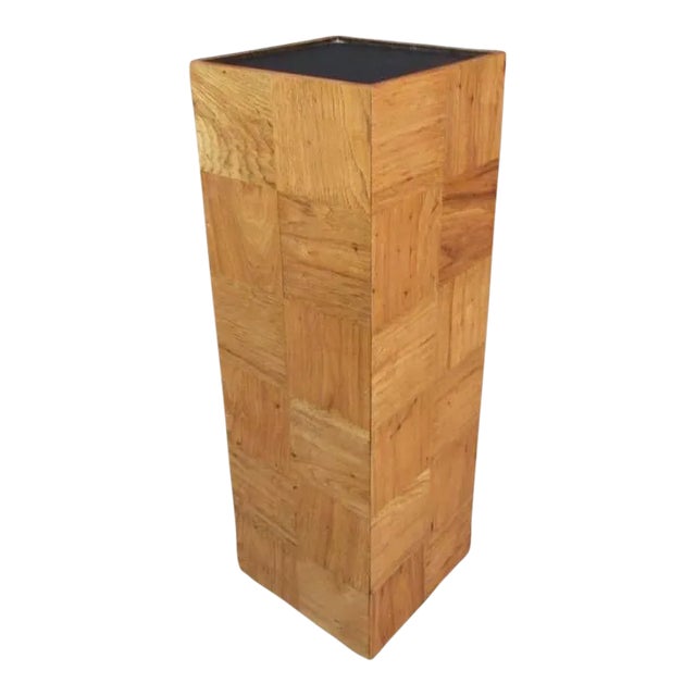 Vintage Baughman Style Patchwork Wooden Pedestal For Sale