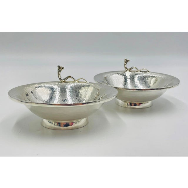 Silver 1980s Emilia Castillo Silver-Plated Bowl & Cup Set With Sculptural Worm Handles For Sale - Image 8 of 18