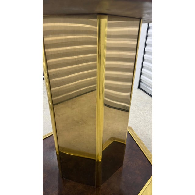 1970s Vintage Henredon-Style Burled Wood and Brass Dining Table With Glass Top For Sale - Image 12 of 13