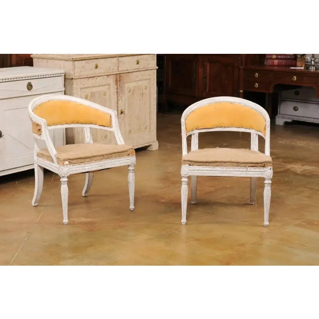 Swedish Gustavian Style Painted Tub Chairs with Carved Campanula Friezes - A Pair For Sale In Atlanta - Image 6 of 13