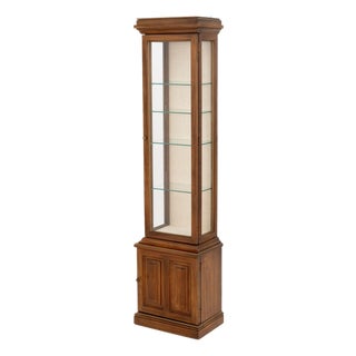 Modern Illuminated Glass-Paneled Fruitwood Vitrine For Sale