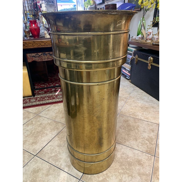 1960s Vintage Brass Pedestal Planters – Pair, Large 37” Mid-Century Style Cachepots For Sale - Image 5 of 9