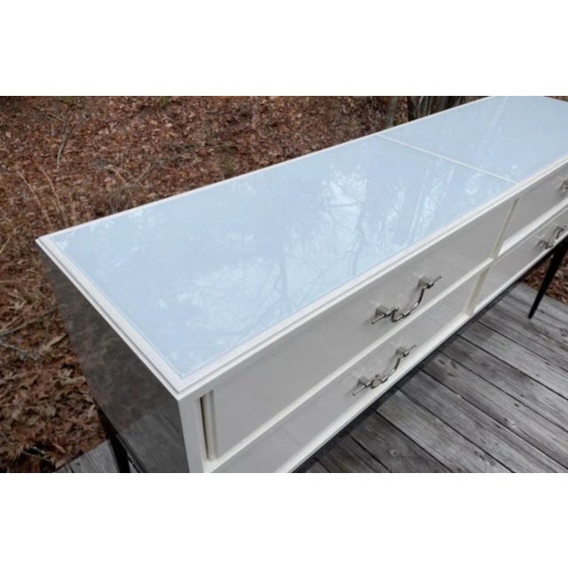 Tommi Parzinger 4 Drawer White Lacquered Console Table Credenza For Sale - Image 10 of 12