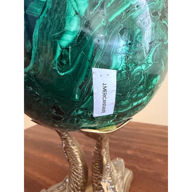 Monumental Malachite Egg on Brass Stand For Sale - Image 9 of 10