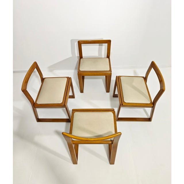 Mid-Century Modern Curved Wood Chairs with Leather Seats, Italy, 1970s, Set of 4 For Sale - Image 3 of 12
