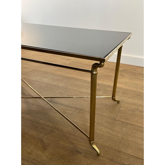 Brass 1940s Brass coffee table with black lacquered glass top in the style of Maison Jansen For Sale - Image 8 of 12