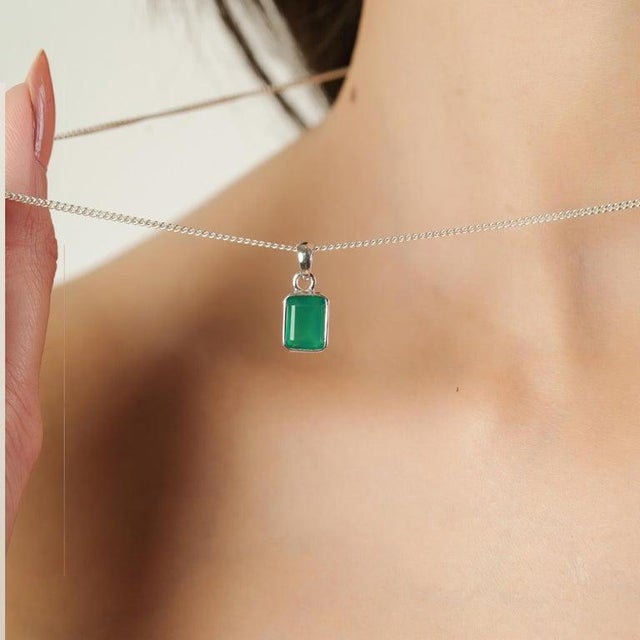 Lush Green Onyx Bezel Set Statement Pendant in 925 Sterling Silver For Sale - Image 4 of 11