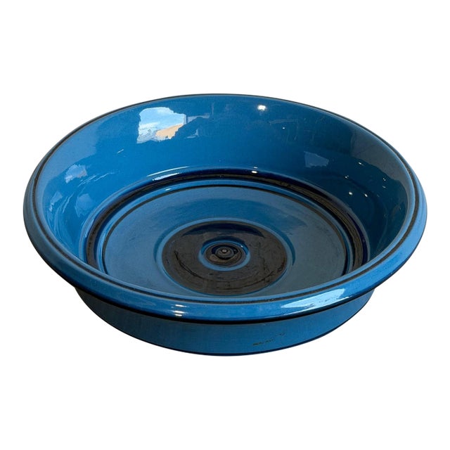 Knabstrup Keramik Blue Ceramic Salad Bowl Deep Glossy Azure Denmark Mid-Century Modern 1960s For Sale