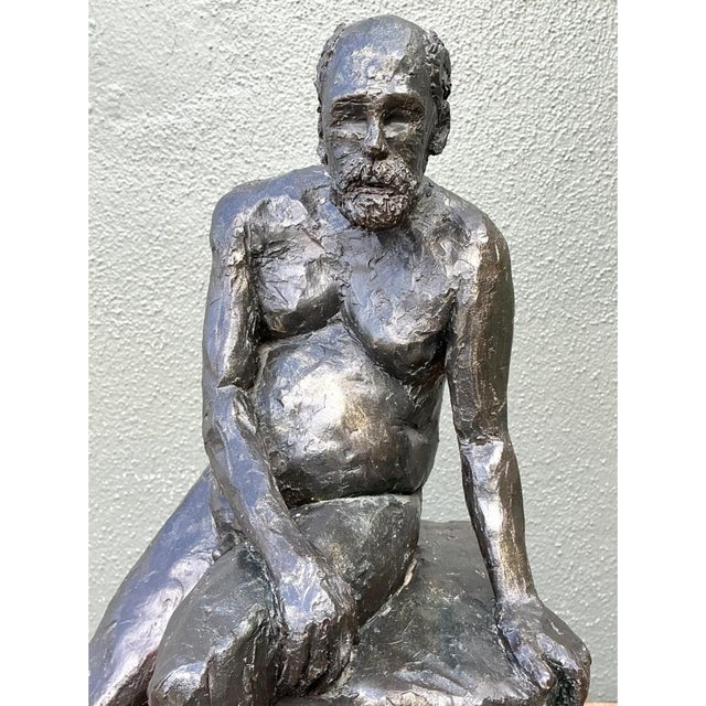 Vintage Bronzed Terracotta Seated Male Sculpture For Sale - Image 11 of 12