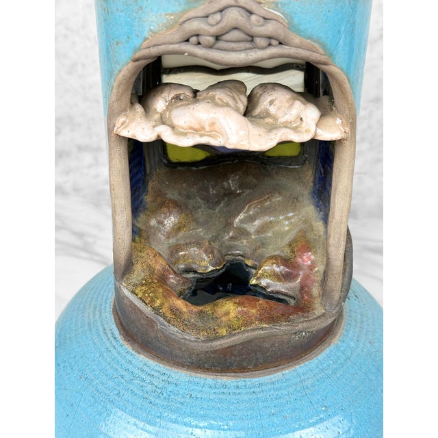 Vintage Abstract Folk Signed Pottery & Stained Glass Window Shrine Sculpture For Sale - Image 10 of 13