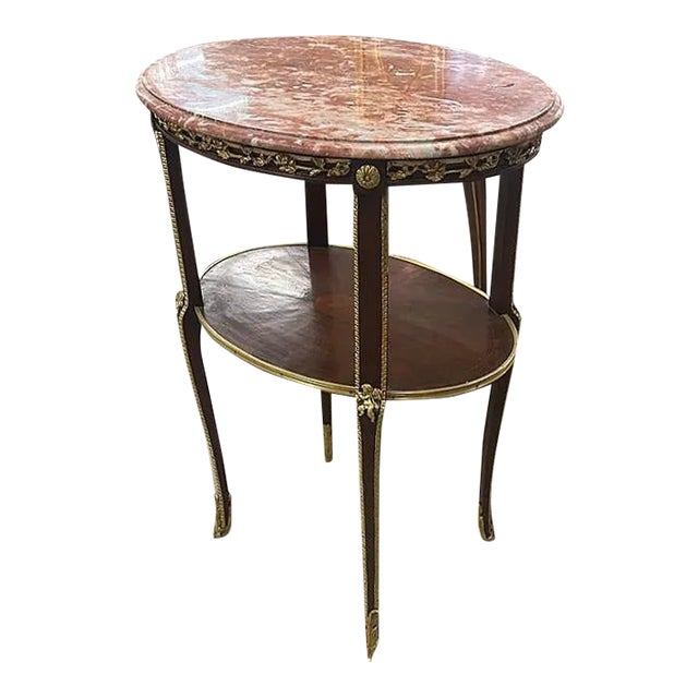 French Rococo Style Side Table Marble Top Gold Details For Sale