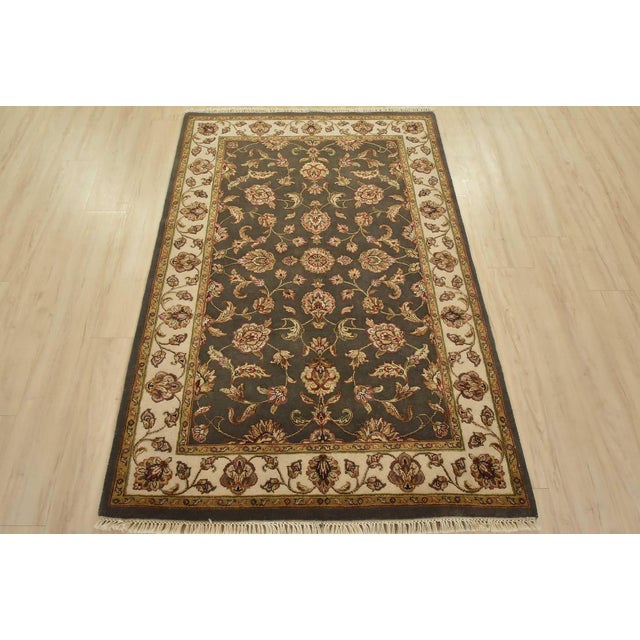 Farmhouse Agra Rug 4’1” X 6’2” Gray Wool/Silk Traditional Hand-Knotted Oriental Carpet For Sale - Image 3 of 12