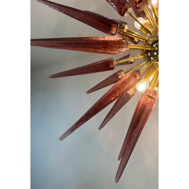 Mid-Century Modern Murano Glass Sputnik Chandelier, Italian Mid Century Modern Brass Light Fixture For Sale - Image 3 of 7