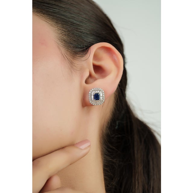 These elegant stud earrings feature 1.33 carats of blue sapphires set in 14K white gold. The sapphire measuring...