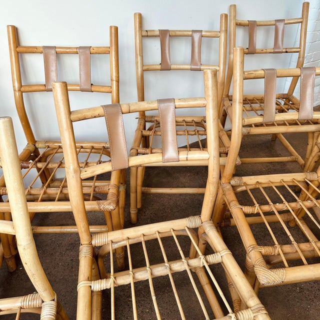Tan Frankl Style Bamboo Rattan Dining Chairs - Set of 10 For Sale - Image 8 of 11