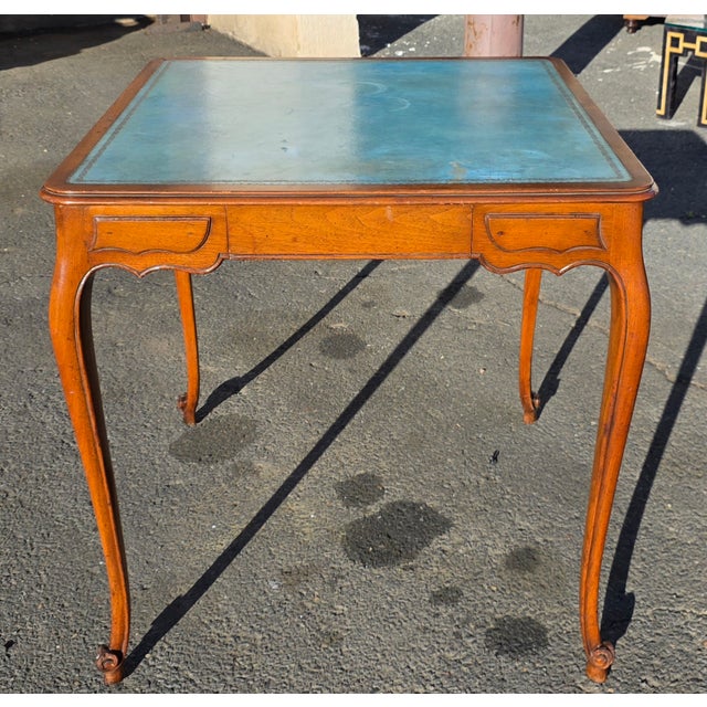 French Antique Circa 1900 the Beauville Collection by B. Altman Co. Louis XV Style Walnut Writing Table With Blue Leather Top For Sale - Image 3 of 7
