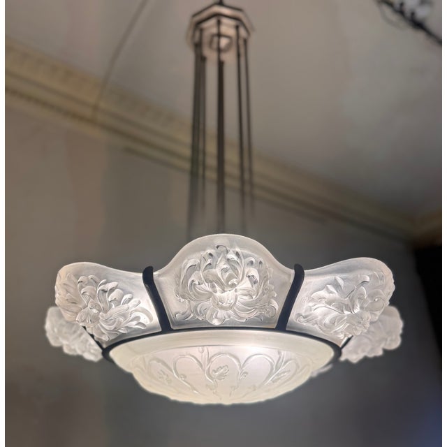 Art Deco Chandelier with Eight Panels from Sabino Paris, 1925 For Sale - Image 3 of 18