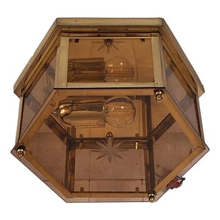 Vintage Brass Ceiling Lamp with Tinted Glass Panes, 1990s For Sale
