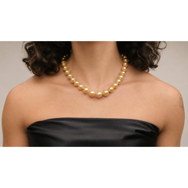 South Sea Golden Pearls Necklace With 14k Gold Clasp For Sale In Cleveland - Image 6 of 11