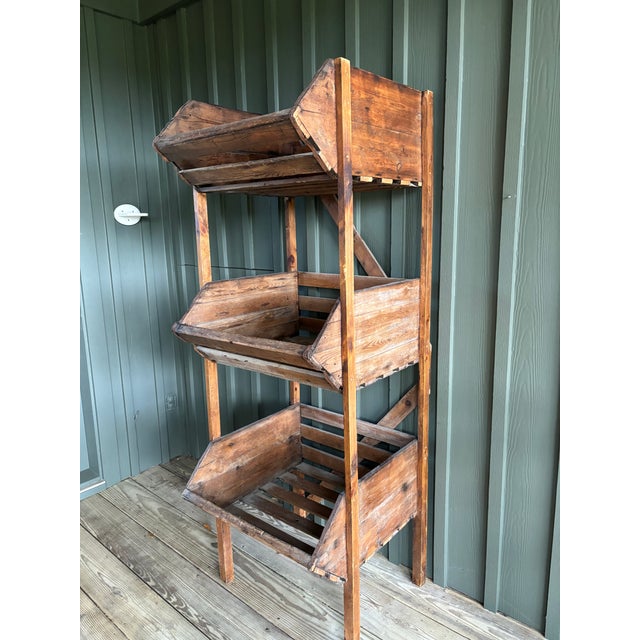 A fabulous vintage three-tier pine produce or market display rack with great natural patina. Originally used for storing...