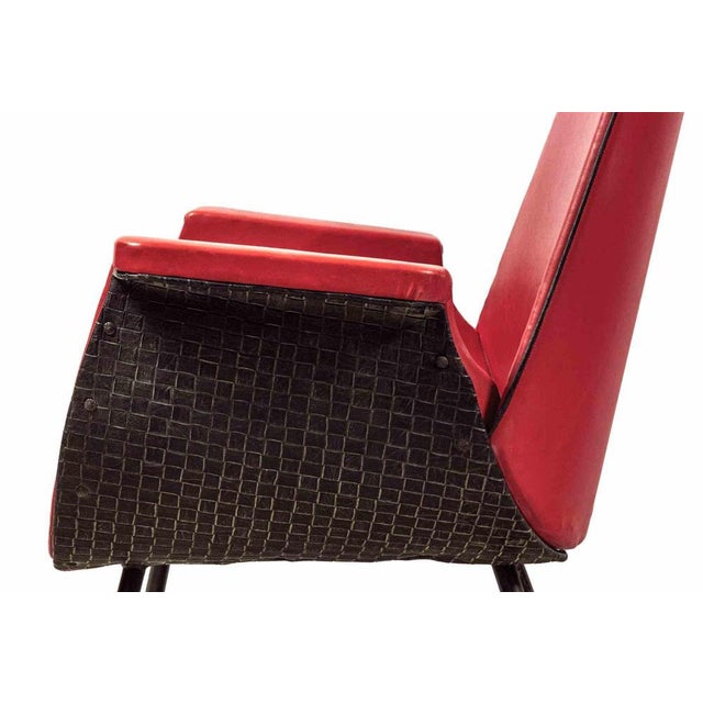 Pair of vintage red armchairs is an original design furniture realized by gastone rinaldi, realized in the half of 20th...