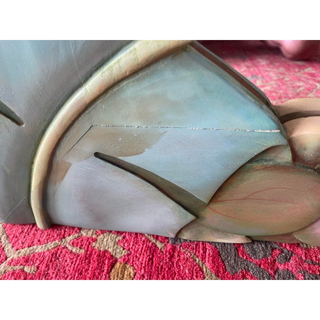 90s Oversized Boho Tropical Leaf Wall Mirror, Hand Carved, Signed Heffner & Vatalaro For Sale - Image 10 of 12