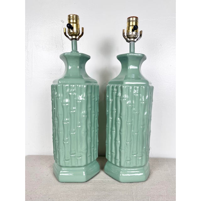Newly Lacquered Vintage Faux Bamboo Lamps- A Pair For Sale - Image 4 of 6
