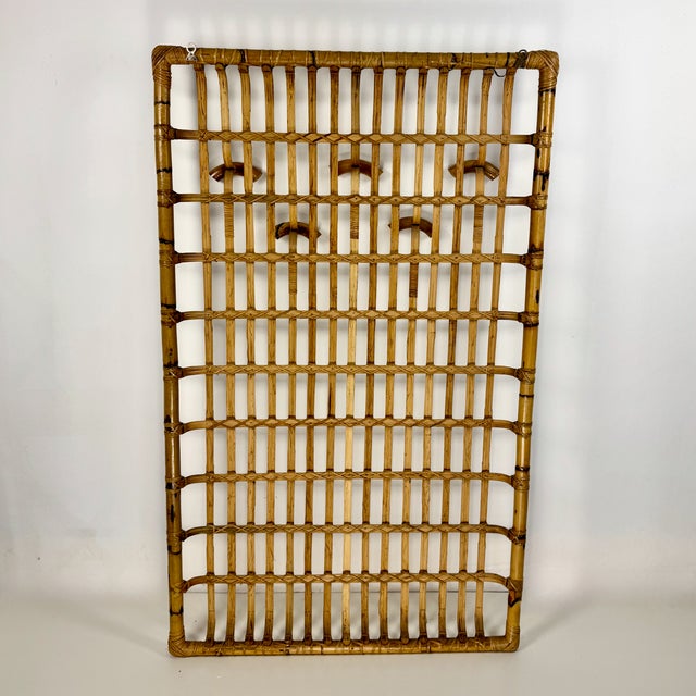 Brown Mid-Century Italian Bamboo Wall Coat Rack, 1960s For Sale - Image 8 of 10