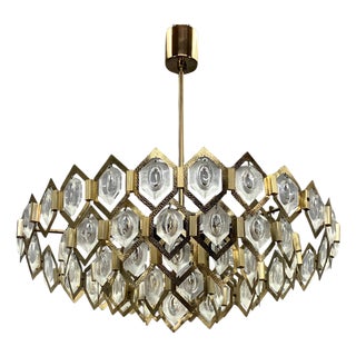 Faceted Glass Chandelier attributed to Jaroslav Bejvl for Kamenicky Senov, 1960s For Sale